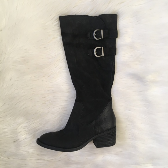 Born Black Suede Leather Buckle Boots - Picture 2 of 8